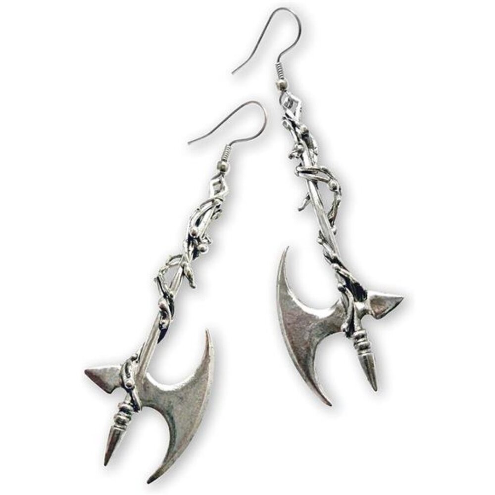Gothic Vine Wrapped Executioner's Axe Earrings Medieval Renaissance Dangle Metal
